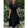 Kadın Kısa Balon Kollu Bisiklet Yaka Geniş Kesim Janjan Krep Elbise