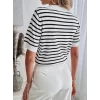 Kadın Kısa Kol Polo Yaka çizgi Desen Triko Bluz