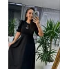 Kadın Kısa Kollu Bisiklet Yaka Fiyonk Broşlu Midi Janjan Krep Elbise