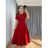 Kadın Kısa Kollu Bisiklet Yaka Maksi Boy Ithal Krep Elbise