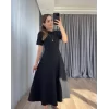 Kadın Kısa Kollu Bisiklet Yaka Maksi Boy Ithal Krep Elbise