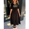 Kadın Kısa Kollu Bisiklet Yaka Maksi Boy Ithal Krep Elbise
