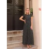 Kadın Kısa Kollu Bisiklet Yaka Puantiyeli Maksi örme Krep Elbise