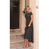 Kadın Kısa Kollu Bisiklet Yaka Puantiyeli Maksi örme Krep Elbise