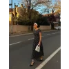 Kadın Kısa Kollu Bisiklet Yaka Puantiyeli Maksi örme Krep Elbise