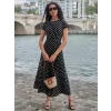 Kadın Kısa Kollu Bisiklet Yaka Puantiyeli Maksi örme Krep Elbise