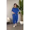 Kadın Kısa Kollu Bisiklet Yaka Viskon Iki Iplik Bluz Ve Pantolon Ikili Takım