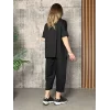 Kadın Kısa Kollu Bisiklet Yaka Viskon Iki Iplik Bluz Ve Pantolon Ikili Takım