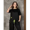 Kadın Kısa Kollu Bisiklet Yaka Viskon Iki Iplik Bluz Ve Pantolon Ikili Takım