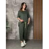 Kadın Kısa Kollu Bisiklet Yaka Viskon Iki Iplik Bluz Ve Pantolon Ikili Takım