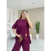 Kadın Kısa Kollu Bisiklet Yaka Viskon Iki Iplik Bluz Ve Pantolon Ikili Takım