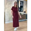 Kadın Kısa Kollu Bisiklet Yaka Yandan Bağlamalı Viskon Iki Iplik Elbise