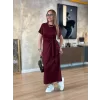 Kadın Kısa Kollu Bisiklet Yaka Yandan Bağlamalı Viskon Iki Iplik Elbise