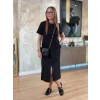 Kadın Kısa Kollu Bisiklet Yakalı Cepli önden Yırtmaçlı Viskon Iki Iplik Midi Elbise