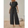 Kadın Kısa Kollu Kayık Yaka Belden Kuşaklı örme Krep Tulum