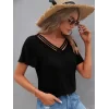 Kadın Kısa Kollu V şerit Yakalı Viskon Bluz