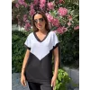 Kadın Kısa Kollu V Yaka Siyah Beyaz Renkli Viskon Iki Iplik Kumaş Eşofman Takımı