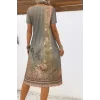 Kadın Kısa Kollu V Yakalı Desenli Süprem Elbise