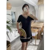 Kadın Kısa Kollu V Yakalı Etnik Desen şerit Detaylı Viskon Elbise