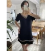 Kadın Kısa Kollu V Yakalı Etnik Desen şerit Detaylı Viskon Elbise