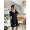 Kadın Kısa Kollu V Yakalı Etnik Desen şerit Detaylı Viskon Elbise
