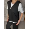 Kadın Kısa Kollu V Yakalı Kapşonlu Viskon Iki Iplik Bluz Ve Pantolon Takım