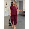 Kadın Kısa Kollu V Yakalı Pul Payetli Viskon Iki Iplik Bluz Ve Pantolon Ikili Takım
