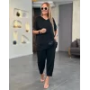 Kadın Kısa Kollu V Yakalı Pul Payetli Viskon Iki Iplik Bluz Ve Pantolon Ikili Takım