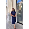 Kadın Kısa Kollu Yakadan Ve Etekten Fermuarlı Midi Viskon Iki Iplik Elbise