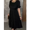 Kadın Kısa Kollu Yakası Açık Katlı Bürümcük Balon Elbise