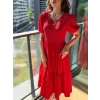 Kadın Kısa Kollu Yakası Açık Katlı Bürümcük Balon Elbise