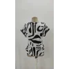 Kadın Kısa Kollu Yuvarlak Yaka Desenli Süprem Bluz