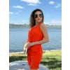 Kadın Kolsuz V Yaka Kuş Gözü Detay Bluz Short Aerobin Ikili Takım