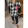 Luz&Pos Kadın Pötikare Desen Harf Nakışlı Kolej Ceket - Siyah