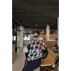Luz&Pos Kadın Pötikare Desen Harf Nakışlı Kolej Ceket - Siyah
