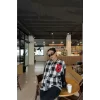 Luz&Pos Kadın Pötikare Desen Harf Nakışlı Kolej Ceket - Siyah