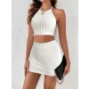 Kadın Sıfır Kol Crop Mini Etek Ikili Triko Takım