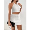 Kadın Sıfır Kol Crop Mini Etek Ikili Triko Takım