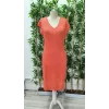 Kadın Sıfır Kol V Yaka Yanı Derin Yırtmaçlı Midi Boy Triko Elbise