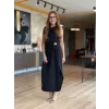 Kadın Sıfır Kollu Bisiklet Yaka Belden Büzgülü Yırtmaç Detaylı Janjan Krep Elbise