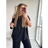 Kadın Tek Omuzdan Açık Geniş Kesim Viskon Iki Iplik Bluz Ve Pantolon Ikili Takım