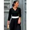 Kadın Truvakarkol Yakası Açık Blok Renkli Krep Midi Elbise