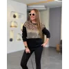 Kadın üç Iplik şardonlu Kumaş Leopar Desenli Bluz