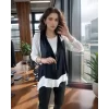 Kadın Uzun Kol Asimetrik Kesim Viskon Bluz Ve çatlak Deri Görünümlü Fermuar Detaylı Yelek Ikili Takım