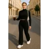 Kadın Uzun Kollu Balıkçı Yaka Krop Ve Pantolon şardonlu Kaşkorse Ikili Takım