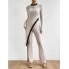 Kadın Uzun Kollu Bisiklet Yaka Asimetrik Kesim Bluz şardonlu Kaşkorse Bluz Ve Pantolon Ikili Takım