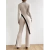 Kadın Uzun Kollu Bisiklet Yaka Asimetrik Kesim Bluz şardonlu Kaşkorse Bluz Ve Pantolon Ikili Takım