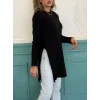 Kadın Uzun Kollu Bisiklet Yaka Iki Yandan Yırtmaç Detay Triko Bluz