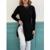 Kadın Uzun Kollu Bisiklet Yaka Iki Yandan Yırtmaç Detay Triko Bluz