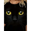 Kadın Uzun Kollu Bisiklet Yaka Kedi Desenli Süprem Bluz